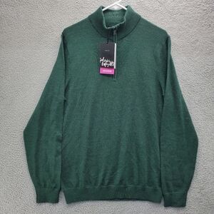 Galeries Lafayette Merino Wool Sweater Mens Size XL Green 1/4 Zip NWT